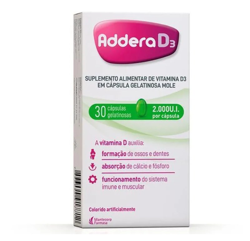 Suplemento Alimentar Vitamina D 2.000UI Addera D3 30 cápsulas