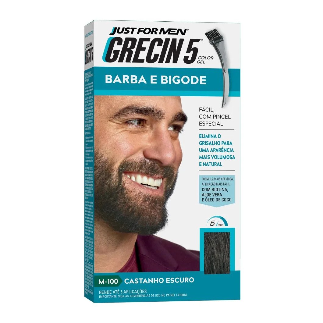 Grecin 5 Color Gel Barba E Bigode Castanho Escuro