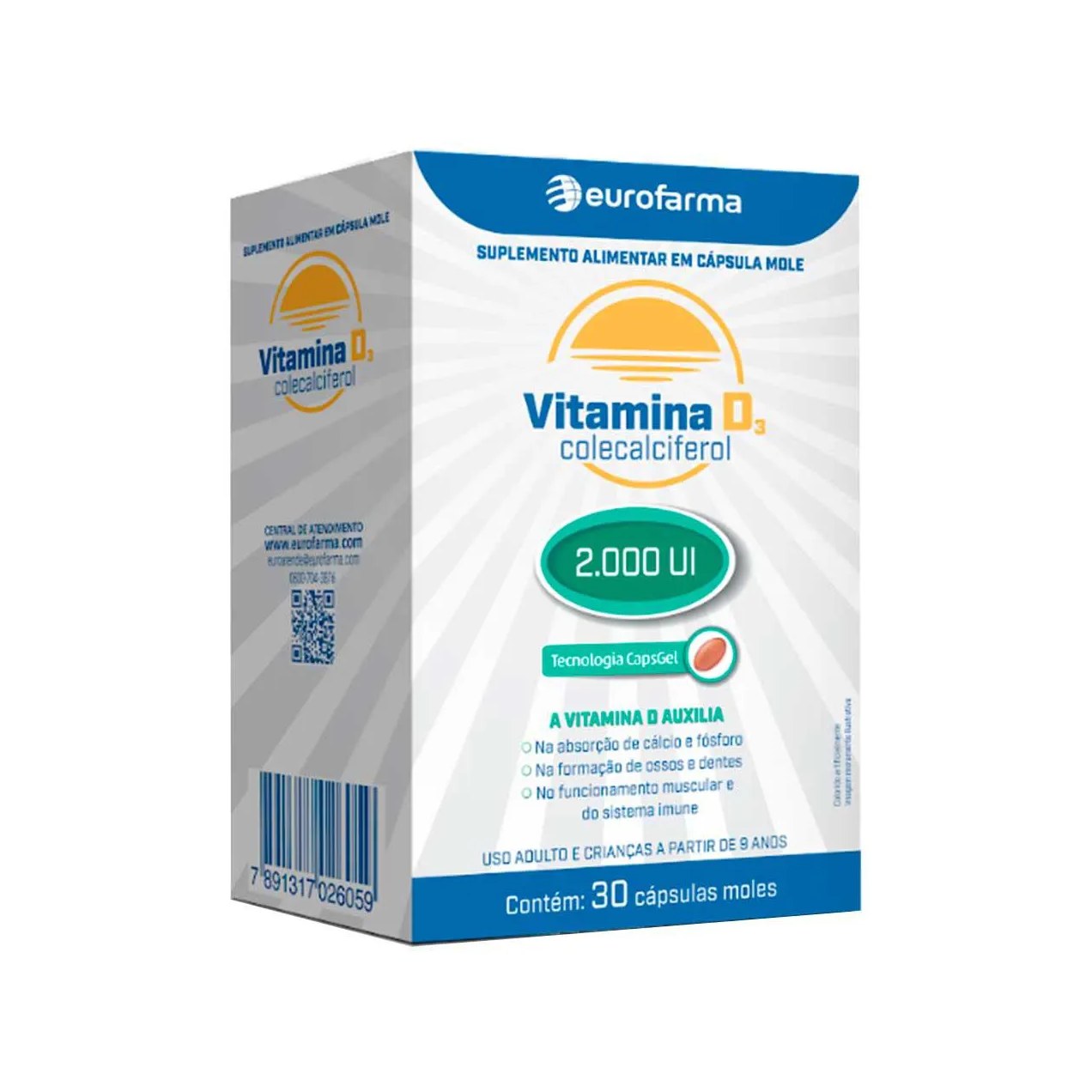 Vitamina D 2.000UI Eurofarma 30 cápsulas